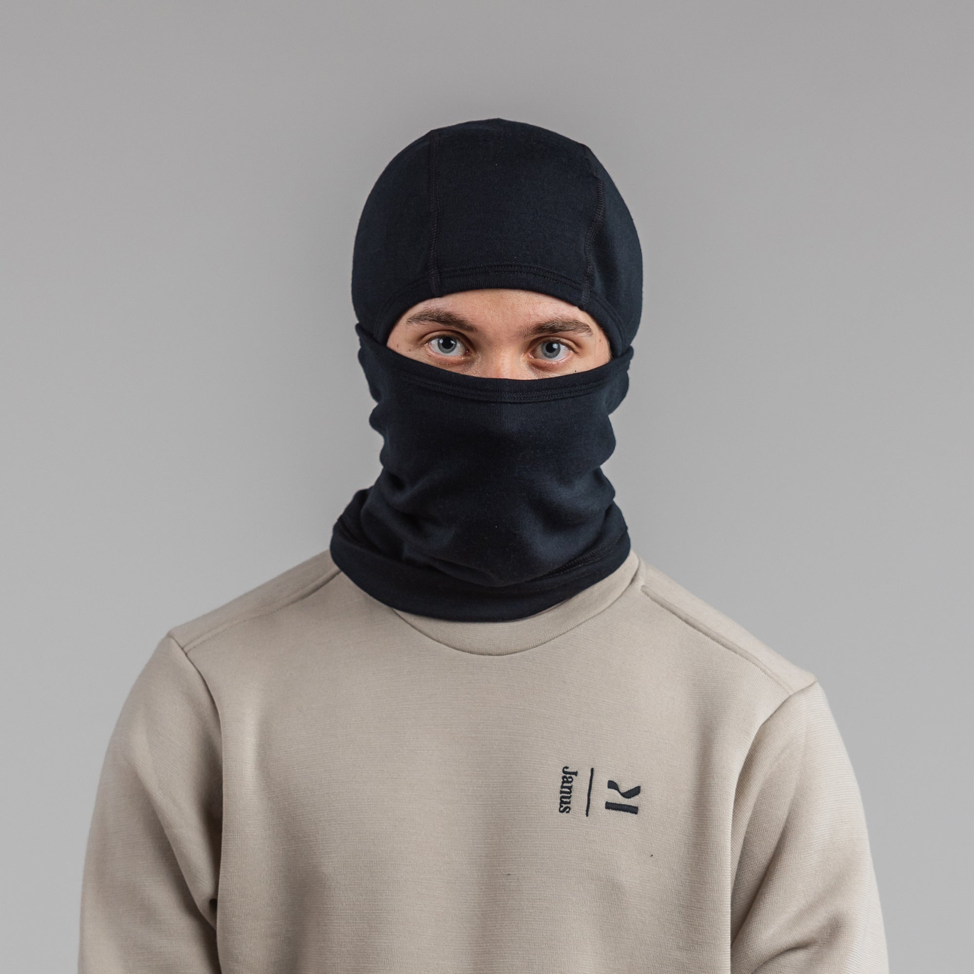 Janus x Kleveland merino ullbalaklava til herre, farge svart